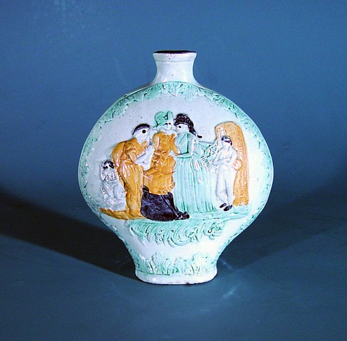 Inventory: Pearlware Antique English Pottery Prattware Flask, Circa 1800 $2,000