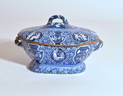 Spode Factory Copeland Neo-classical Greek Pattern Blue Sauce Tureen & Cover, 1847 $750