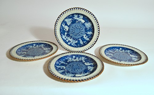 Inventory: Herculaneum Herculaneum Pattern Blue Openwork Dessert Plates-Set of Four, 1810 $1,250