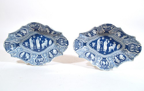 Inventory: Spode Factory Spode Neo-classical Greek Pattern Blue Oval Dessert Dishes- A Domestic Ceremony, 1810 $1,250