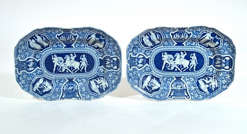 Inventory: Spode Factory Spode Neo-classical Greek Pattern Blue Rectangular Dessert Dishes- Four Figures in Battle, 1810 $1,250