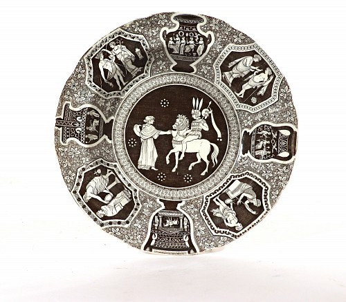 Herculaneum Herculaneum Neo-classical Greek Pattern Rare Black Soup Plate- Refreshment for Phliasian Horseman, 1810 $300