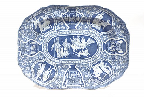 Spode Factory Spode Pottery Neo-classical Greek Pattern Blue  Dish, Bellerephon's Victory Over Chimera, 1810-25 $1,500