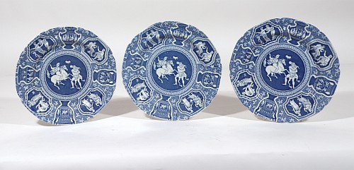 Inventory: Spode Factory Spode Pottery Neo-classical Greek Pattern Blue Side Plates, Heracles Fighting Hippolyta, 1810-25 $750