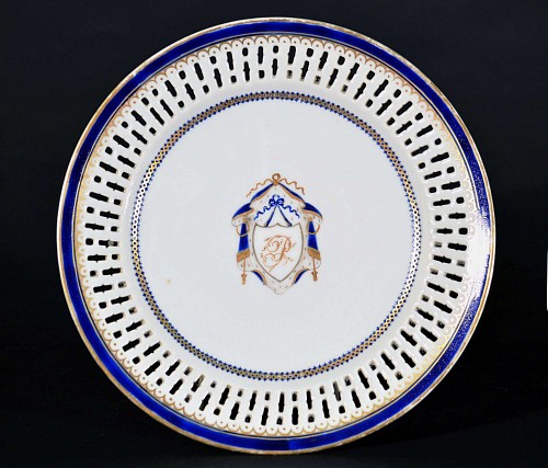 Inventory: Chinese Export Porcelain Chinese Export Porcelain Openwork Plate with Initial  ""P"", Circa 1790-1800 $750
