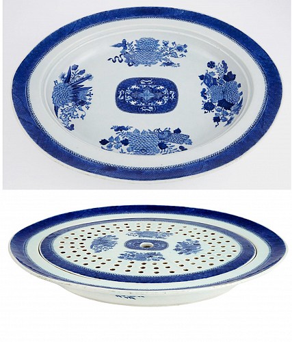 Chinese Export Porcelain Chinese Export Porcelain Blue Fitzhugh Oval Platter and Mazarin, Early 19th century $1,850