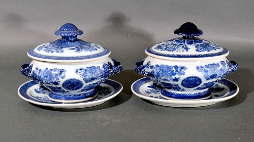 Inventory: Chinese Export Porcelain Late 18th-Century Chinese Export Porcelain Blue Fitzhugh Sauce Tureens, Covers & Stands, 1790-1800 $1,800