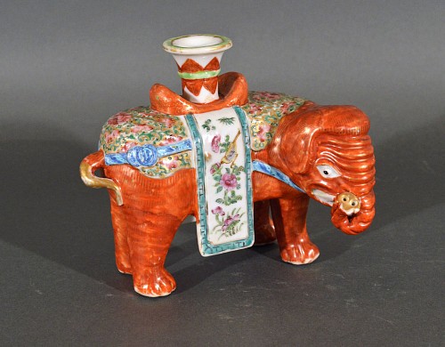 Chinese Export Porcelain Chinese Export Porcelain Canton Famille Rose Elephant Candlestick, 1860 $3,750