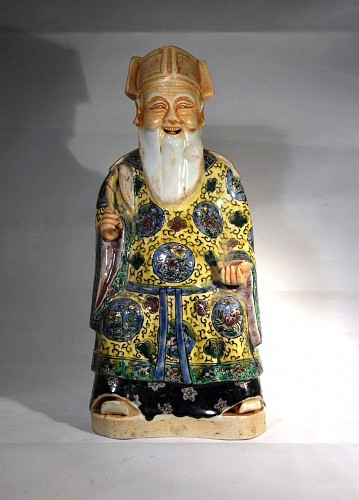 Inventory: Chinese Export Porcelain Chinese Porcelain Seated Figure of Daoist Figure, 19th Century $750