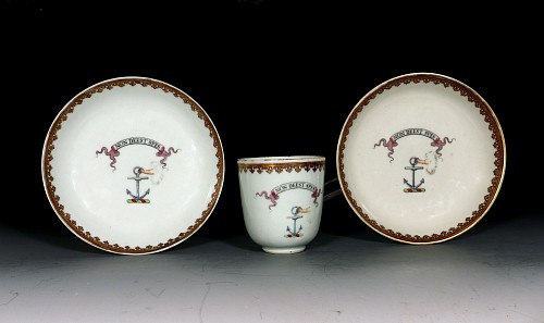 Chinese Export Porcelain Chinese Export Porcelain Armorial Coffee Cup and Two Saucers, Arms of Forbes of  Alford, 1765 $1,250