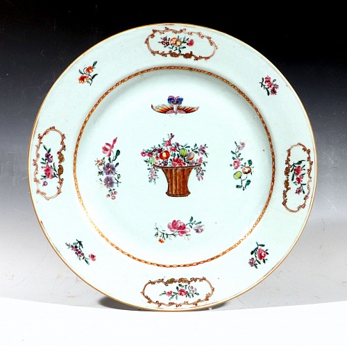 Chinese Export Porcelain Chinese Export Famille Rose Porcelain Dish with Flower Basket & Butterfly, 1775-85 $1,250