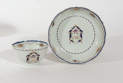 Inventory: Chinese Export Porcelain Chinese Export Porcelain Armorial Tea Bowl & Saucer with Initials MJ, 1785 $750