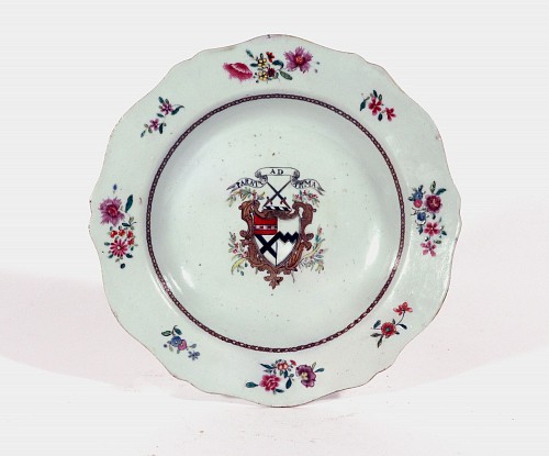 Chinese Export Porcelain Chinese Export Porcelain Armorial Soup Plate, Arms of Johnson impaling West, 1765 $750