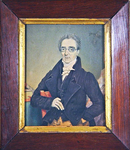 Portrait Miniature Portrait Miniature of A Gentleman Wearing Unusual Eyeglasses, Circa 1845 SOLD •