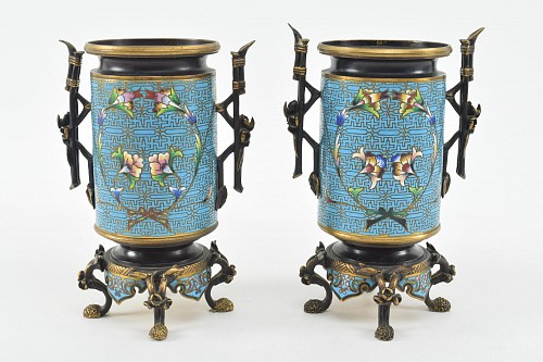 French Aesthetic Movement Bronze Champleve Footed Urns, 1885 $5,800