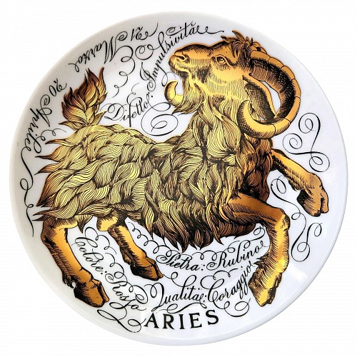 Piero Fornasetti Vintage Piero Fornasetti Porcelain Zodiac Plate, Number 9, Aries Astrological Sign, Astrali Pattern, 1972 $985