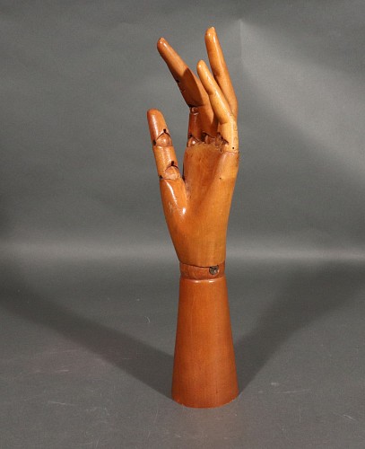 Inventory: Vintage Mid-century Modern Articulated Wood Artist Hand Model, 1950s $300