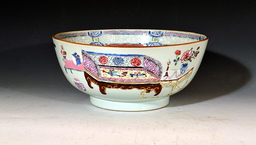 Chinese Export Porcelain Chinese Export Porcelain Famille Rose Bowl with Precious Objects and Chinese Furniture, 1735-40 $7,500