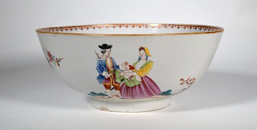 Chinese Export Porcelain Chinese Export Porcelain Sailor's Farewell & Return Punch Bowl, 1765-75 $4,000