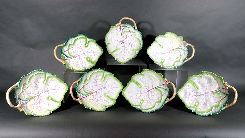 Royal Worcester Royal Worcester Porcelain Leaf-shaped Dishes, Pattern 3628, Set of Seven, 1958 SOLD •