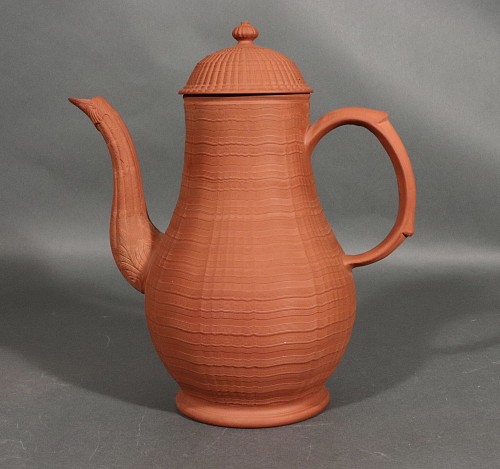 British Pottery English Stoneware Pottery Redware Engine Turned Coffee Pot, 1765 $2,750