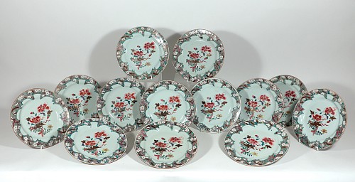 Chinese Export Porcelain Chinese Export Famille Rose Porcelain Set of Dinner Plates, Circa 1730-35 $7,500
