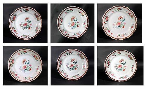 Inventory: Chinese Export Porcelain Chinese Export Porcelain Set of Six Famille Rose Botanical Large Plates, 1760 $3,750