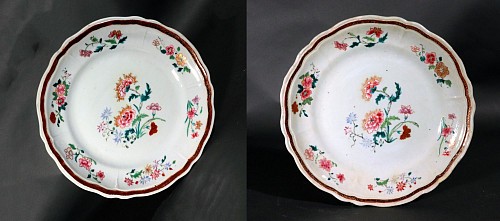 Chinese Export Porcelain Chinese Export Porcelain Pair of Famille Rose Botanical Large Plates, 1760 $1,500