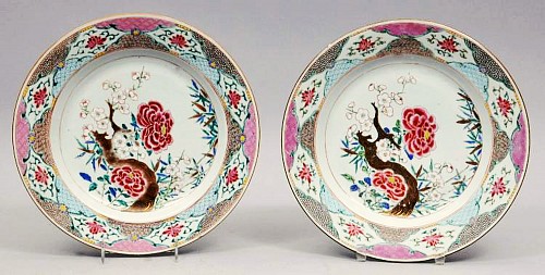 Chinese Export Porcelain Chinese Export Famille Rose Porcelain Pair of Large Dishes, Circa 1735-50 $5,500