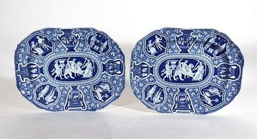 Inventory: Spode Factory Spode Pottery Neo-classical Greek Pattern Blue Pair of Dishes, Bacchus Mounted on a Panther, 1810-25 $3,500