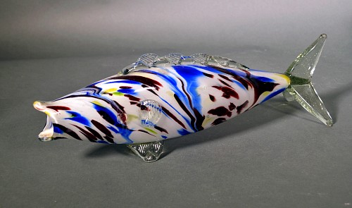Inventory: Murano Glass Murano Glass End of Day Fish Sculpture, 1960's $150