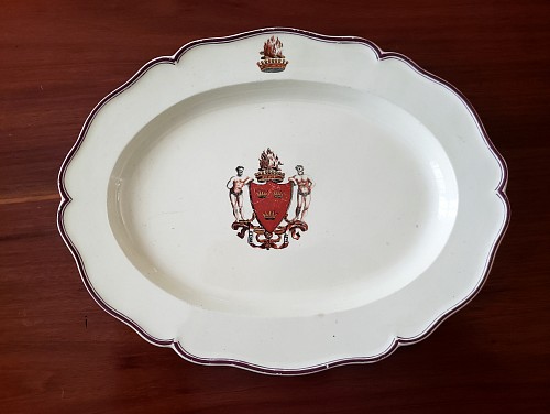 Creamware Pottery Antique English Creamware Armorial Dish, Possibly Melbourne,The Coat of Arms is that of The Chief of Grant, Circa 1780 $1,500