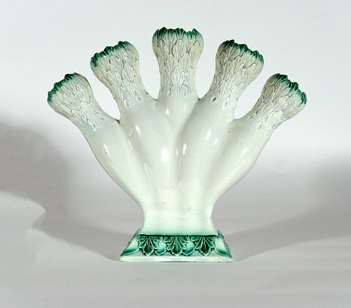 Inventory: Creamware Pottery 18th-century Creamware Flower Finger or Quintell Vase with Green Molded Leaves, 1785-1800 $1,500
