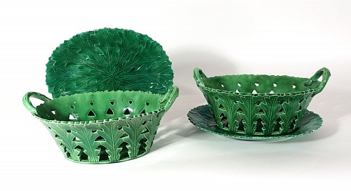 British Pottery 18th Century English Green Glaze Oak Leaf Pottery Baskets & Stands, 1770 $6,000