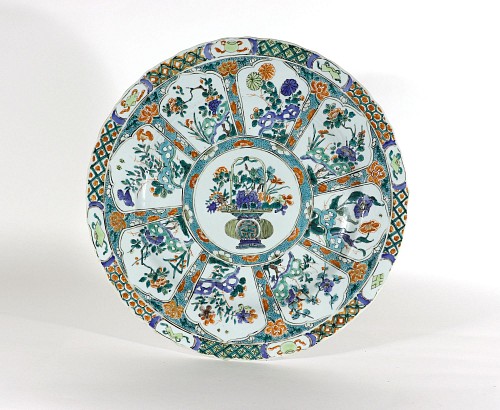 Inventory: Chinese Export Porcelain Chinese Porcelain Famille Verte Large "Flower Basket" Dish, Kangxi Period, 1700-10 $7,500