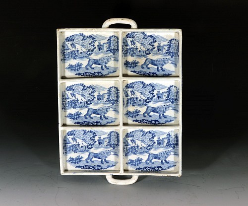 Pearlware Large Pearlware Blue Printed Tray with The Angry Lion Pattern, 1815-20 $2,200