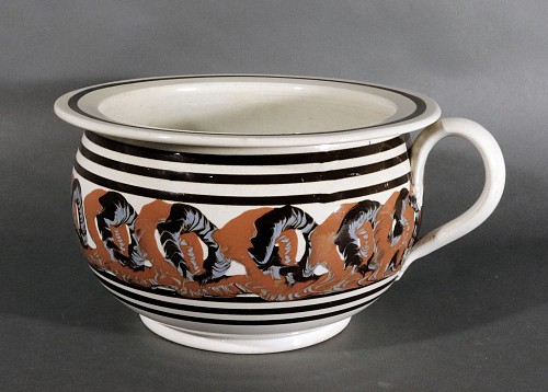 Mocha English Mocha Chamber Pot with Earthworm or Cable Design, 1820 SOLD •