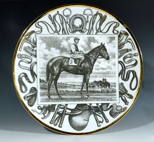 Piero Fornasetti Piero Fornasetti Race Horse Porcelain Plate,  Grand Campioni Italiani Del Galoppe (Great Italian Equestrian Champions) #10,  Tenerani, 1960's-70's $650