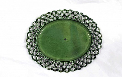 Inventory: Pearlware Green Glazed English Pottery Openwork Dish, Late 18th Century $950