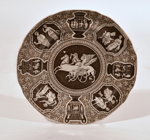 Spode Factory Spode Neo-classical Greek Pattern Rare Black Brown Side Plate- Attack of the Griffin, 1810 $250