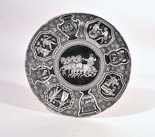 Spode Factory Spode Neo-classical Greek Pattern Rare Black Dinner Plate- Zeus in His Chariot, 1810 $400