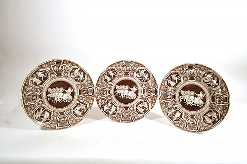 Spode Factory Spode Neo-classical Greek Pattern Rare Black Dinner Plates, Zeus in His Chariot-
Set of Three, 1810 $1,200
