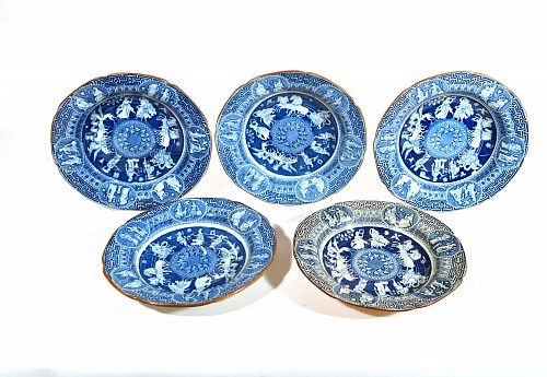 Herculaneum Neo-classical Greek Pattern Blue Soup Plates by Herculaneum-Set of Five (5), 1810 $950