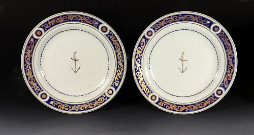 Chinese Export Porcelain Chinese Export Porcelain Armorial Crested Pair of Plates, Bird & Anchor, Possibly Gray Family, 1800 $1,250