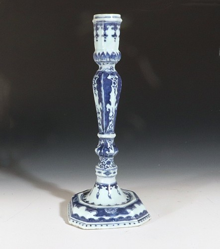 Inventory: Chinese Export Porcelain Chinese Porcelain Rococo Underglaze Blue Tall Candlestick, 1750