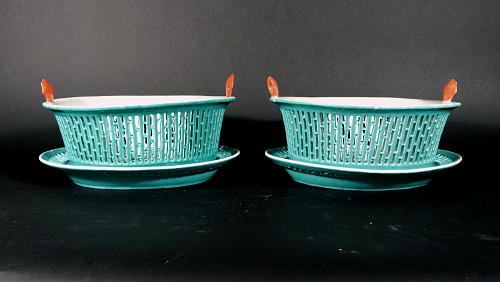 Chinese Export Porcelain Chinese Export Porcelain Rare Turquoise Fruit Baskets & Stands- a Pair, 1785 $5,500