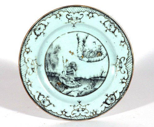 Chinese Export Porcelain Chinese Export Porcelain En Grisaille Mythical Plate Depicting the Dream of Telemachus, 1745 $950