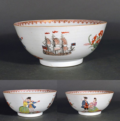 Chinese Export Porcelain Chinese Export Porcelain European Decorated Sailor's Farewell and Return & An East India Company Ship Punch Bowl, Second half of 18th Century. $5,000