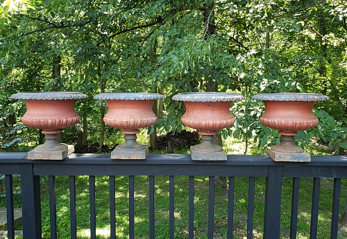 American Garden Furniture American Painted Cast Iron Garden Urns- Pair, 1900 SOLD •