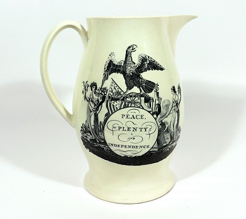 Creamware Pottery American-Market Peace, Plenty and Independence Liverpool Transfer Decorated Creamware Jug, 1800 $3,800